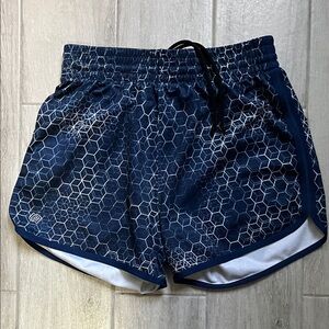 ZELOS Navy Hexagon-Print Women's Athletic Shorts